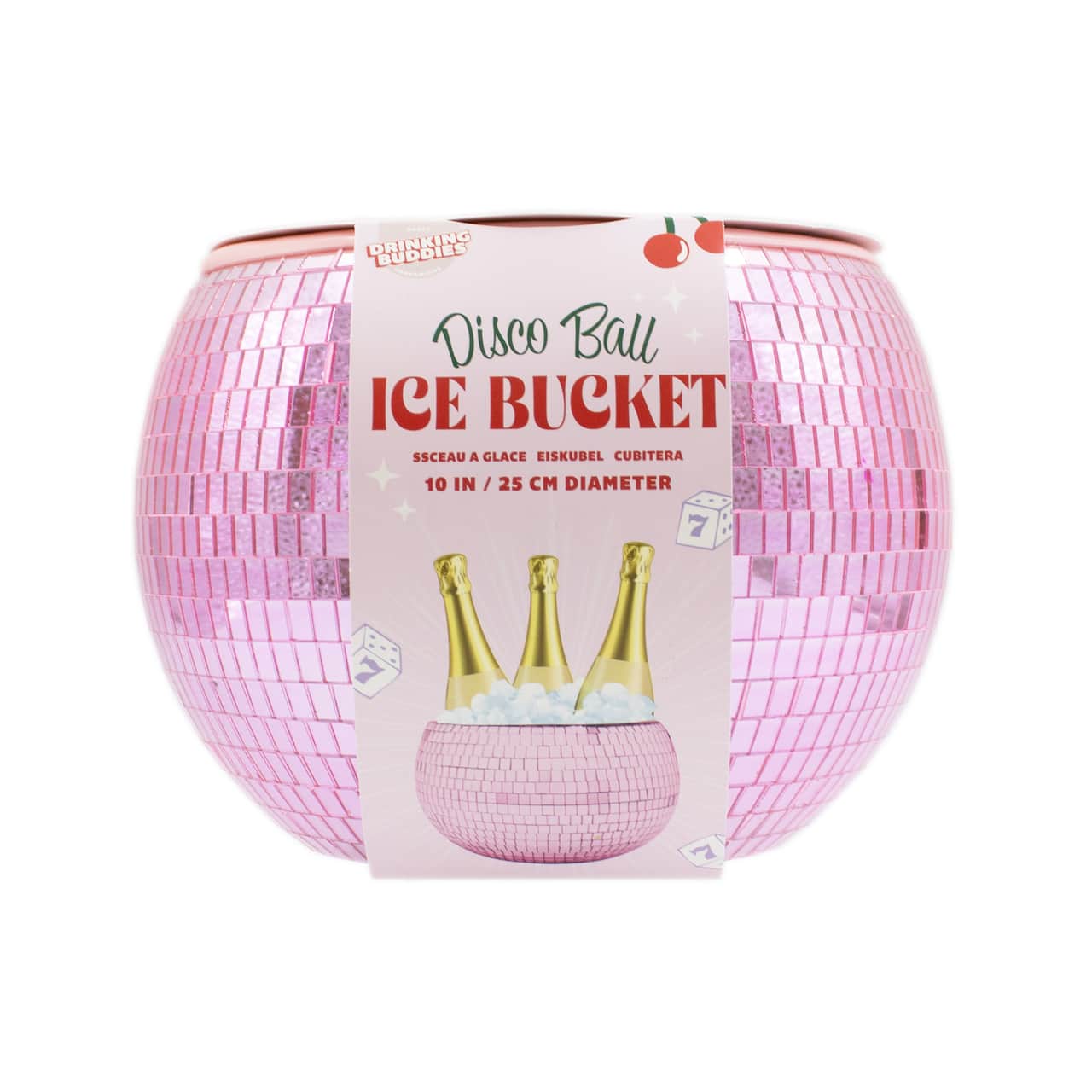 9.25" Drinking Buddies Pink Disco Ball Ice Bucket